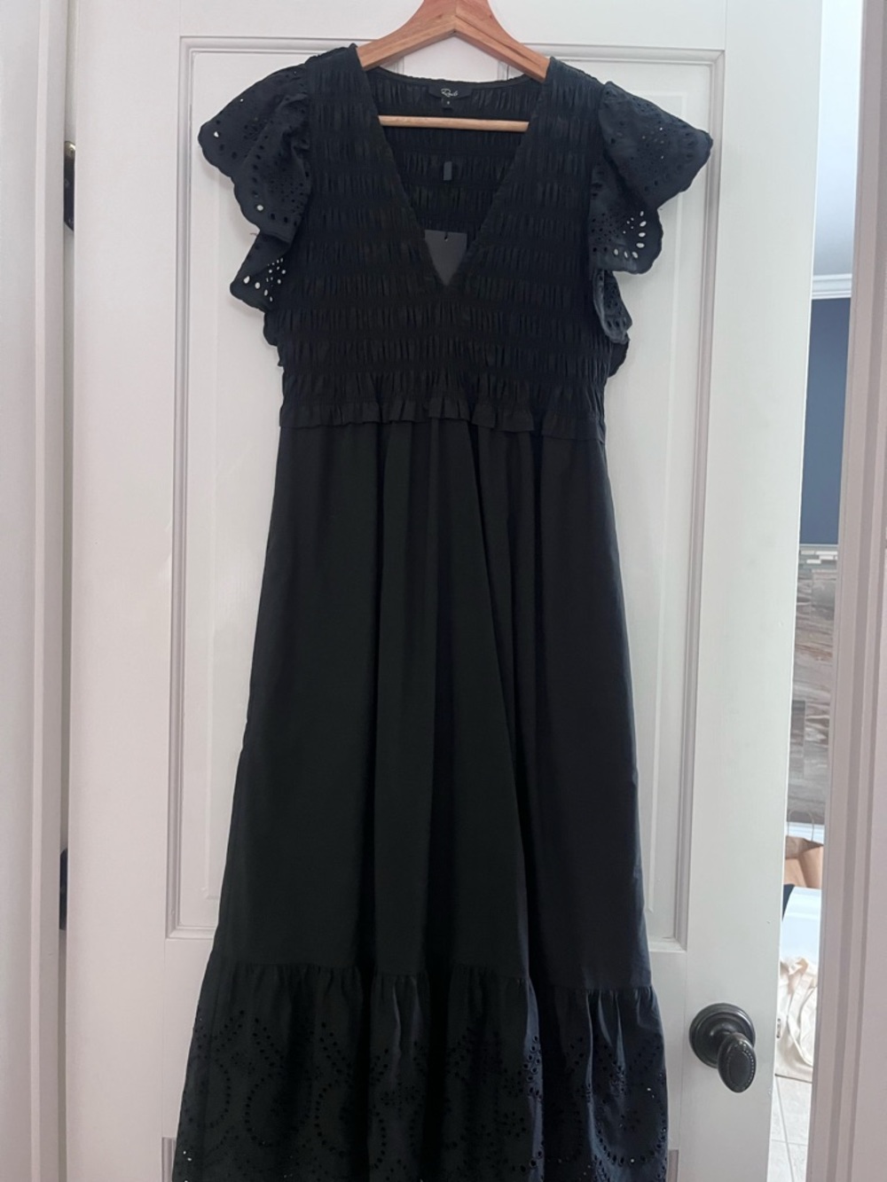 Rails Black Smocked V-Neck Maxi Dress